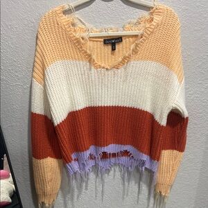 Derek Heart Cream and Orange V-Neck Sweater